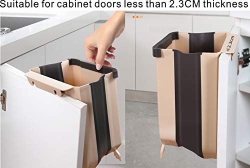 YCOCO 2.4 Gallon Hanging Kitchen Collapsible Waste Bin,10L Plastic Folding Small Garbage Can for Cabinet Car Bedroom Bathroom Kitchen Office,Coffee