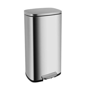 pupl 8 gallon(30l) kitchen trash can, brushed stainless steel garbage bin with removable plastic inner bucket & metal pedal, recycle rubbish silent and soft lid for office, home, outdoor, silver