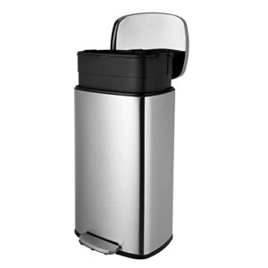 PUPL 8 Gallon(30L) Kitchen Trash Can, Brushed Stainless Steel Garbage Bin with Removable Plastic Inner Bucket & Metal Pedal, Recycle Rubbish Silent and Soft Lid for Office, Home, Outdoor, Silver