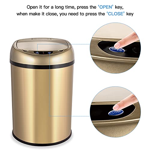 CONIMPO 3.5 Gallon Automatic Touchless Trash Can, Stainless Steel Infrared Motion Sensor Trash Can Smart Garbage Can with Lid for Kitchen Bathroom Bedroom Living Room Office (Champagne Gold)