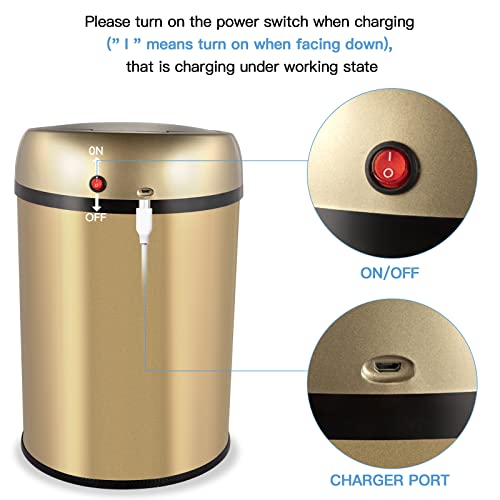 CONIMPO 3.5 Gallon Automatic Touchless Trash Can, Stainless Steel Infrared Motion Sensor Trash Can Smart Garbage Can with Lid for Kitchen Bathroom Bedroom Living Room Office (Champagne Gold)