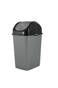 superio mini plastic trash can with swing top lid grey/black 1.25 gal small waste bin for countertop, desk, vanity, bathroom