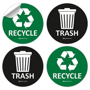 ignixia (pack of 04) recycle & trash stickers indoor & outdoor trash bin decals recycle & trash symbols sticker 4 x 4 inches self adhesive peel & stick (green/black)