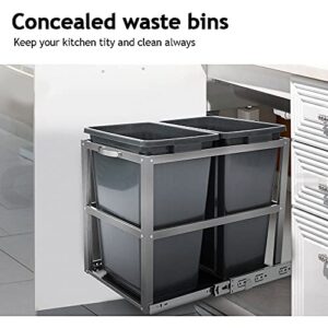 UEV Double Under Counter Kitchen Cabinet Pull-Out Trash Can,30 Liter / 8 Gallon for Each Sliding Pull Out Waste Bin Container,Garbage Slide Out Shelf for Kitchen with Bin,2 Black Wast Included