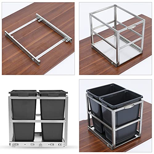 UEV Double Under Counter Kitchen Cabinet Pull-Out Trash Can,30 Liter / 8 Gallon for Each Sliding Pull Out Waste Bin Container,Garbage Slide Out Shelf for Kitchen with Bin,2 Black Wast Included