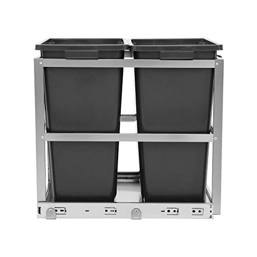 UEV Double Under Counter Kitchen Cabinet Pull-Out Trash Can,30 Liter / 8 Gallon for Each Sliding Pull Out Waste Bin Container,Garbage Slide Out Shelf for Kitchen with Bin,2 Black Wast Included