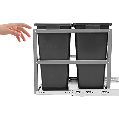 UEV Double Under Counter Kitchen Cabinet Pull-Out Trash Can,30 Liter / 8 Gallon for Each Sliding Pull Out Waste Bin Container,Garbage Slide Out Shelf for Kitchen with Bin,2 Black Wast Included