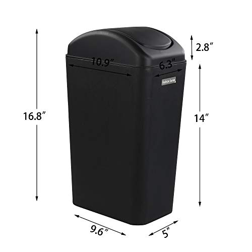 Cand 14 L Small Plastic Trash Can, Slim Swing Lid Trash Bins(Black)