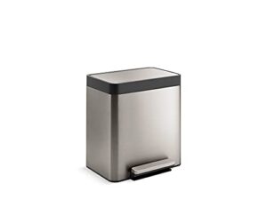 kohler 8 gallon compact hands-free kitchen step can, trash can with foot pedal, quiet-close lid, stainless steel, k-20942-st