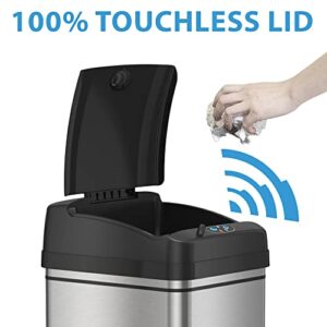 iTouchless 13 Gallon Automatic Trash Can with 10 Trash Bags, Stainless Steel, Big Lid Opening Touchless Sensor Kitchen Garbage Bin