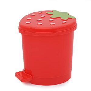 desktop trash can mini with swing lid cute red strawberry, mini countertop trash cans for desk car office kitchen, tiny trash can, mini garbage can plastic