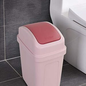 Dehouse 10 L/2.6 Gallon Trash Can with Swing-Top Lid, Plastic Swing-Top Trash Can, Pink