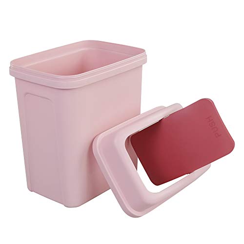 Dehouse 10 L/2.6 Gallon Trash Can with Swing-Top Lid, Plastic Swing-Top Trash Can, Pink