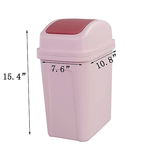 Dehouse 10 L/2.6 Gallon Trash Can with Swing-Top Lid, Plastic Swing-Top Trash Can, Pink