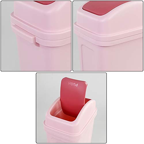 Dehouse 10 L/2.6 Gallon Trash Can with Swing-Top Lid, Plastic Swing-Top Trash Can, Pink