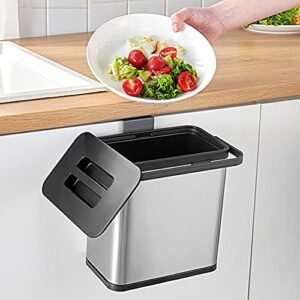 sidianban hanging trash can with lid for kitchen cabinet door, 0.8 gal/3l stainless steel garbage can kitchen compost bin for countertop or under sink