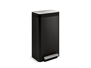 kohler k-20941-bst kitchen trash can, 8 gallon trash can trash with quiet-close lid and hands free foot pedal in black stainless steel
