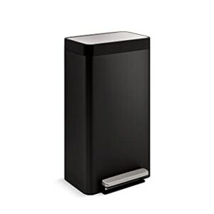 KOHLER K-20941-BST Kitchen Trash Can, 8 Gallon Trash Can Trash with Quiet-Close Lid and Hands Free Foot Pedal in Black Stainless Steel