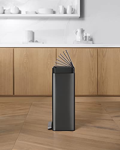 KOHLER K-20941-BST Kitchen Trash Can, 8 Gallon Trash Can Trash with Quiet-Close Lid and Hands Free Foot Pedal in Black Stainless Steel