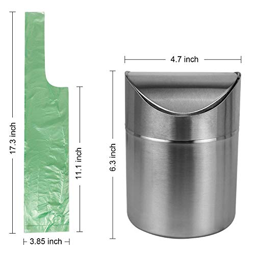 AMAZECO Mini Countertop Brushed Can Stainless Steel Swing Lid Trash Can Set, Come with Trash Bag, 1.5 L / 0.40 Gal Silver Color