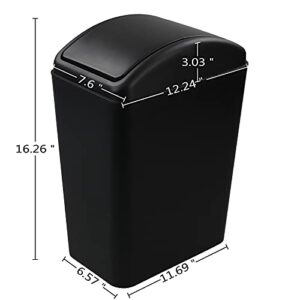 CAND 1 Pack Kitchen Garbage Can, Plastic Trash Can with Swing Lid, 16 L (Black)