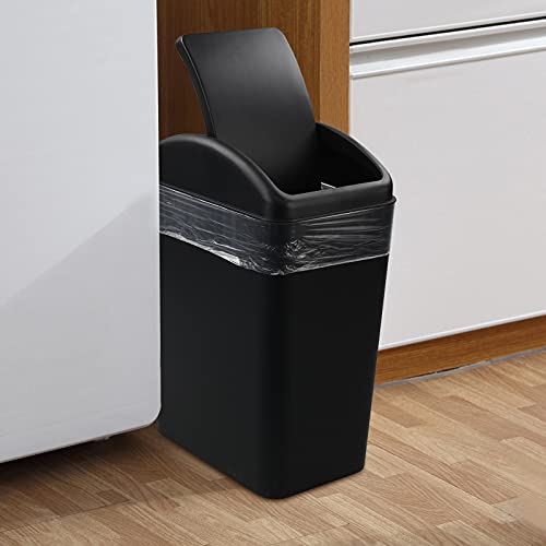 CAND 1 Pack Kitchen Garbage Can, Plastic Trash Can with Swing Lid, 16 L (Black)