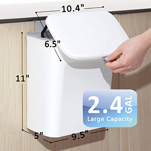 AYADA Hanging Trash Can with Lid, Hanging Garbage Can Lid for Kitchen Cabinet Door in Cabinet Trash Can Hanging Door Mounted Trash Can Door Trash Can Under Sink Door Trash Bin RV Bathroom (White)