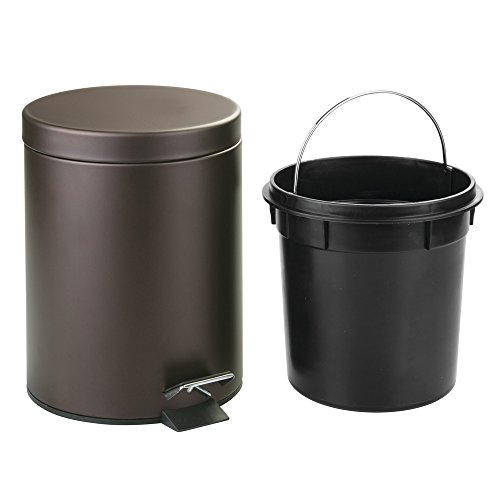 iDesign 44211EU Metal Step Trash Can with Lid, 5 Liter Waste Basket Bin with Insert for Bathroom, Kitchen, Office, 8" x 8" x 11", Bronze