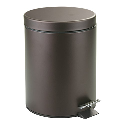 iDesign 44211EU Metal Step Trash Can with Lid, 5 Liter Waste Basket Bin with Insert for Bathroom, Kitchen, Office, 8" x 8" x 11", Bronze