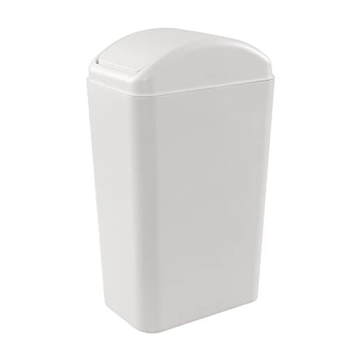 Rinboat 3.5 Gallon Plastic Swing Trash Can, Slim Garbage Can with Lid, White, 1 Pack