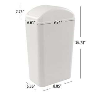 Rinboat 3.5 Gallon Plastic Swing Trash Can, Slim Garbage Can with Lid, White, 1 Pack