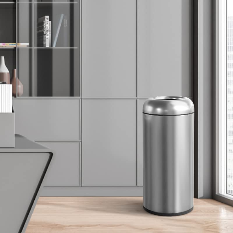 BEAMNOVA Trash Can Outdoor Indoor Garbage Enclosure with Lid Open Top Inside Cabinet Stainless Steel Industrial Waste Container, Silver