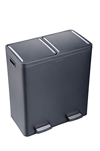 The Step N' Sort 18.5 Gallon Extra Large Capacity, Soft-Step, Dual Trash and Recycling Bin with Removable Inner Bins Black (900702B)