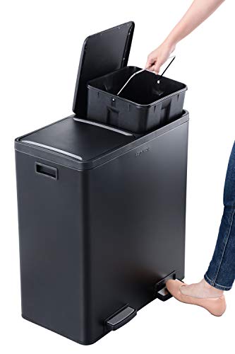 The Step N' Sort 18.5 Gallon Extra Large Capacity, Soft-Step, Dual Trash and Recycling Bin with Removable Inner Bins Black (900702B)