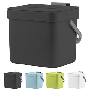 kitchen trash can with lid, lalastar wall-mounted under sink small garbage can for kitchen, bathroom, compost bin countertop, cabinet trash can hanging, 1.8 gallon, (black, 7l)