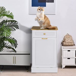 anbuy tilt out trash cabinet can bin kitchen wooden trash can free standing holder recycling cabinet with hideaway drawer wooden trash holder (white)