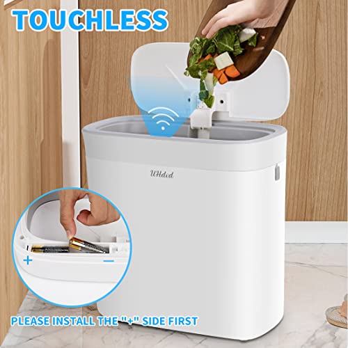 UHdod Touchless Bathroom Trash Can with Lid, 3.2 Gallon Automatic Motion Sensor Smart Trash Bin, Slim Plastic Narrow Garbage Can for Bathroom, Kitchen, Office, Living Room White