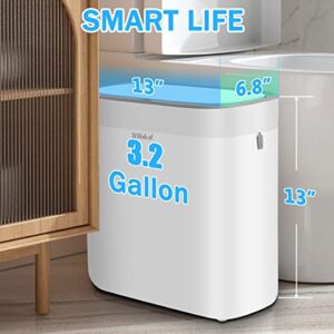 UHdod Touchless Bathroom Trash Can with Lid, 3.2 Gallon Automatic Motion Sensor Smart Trash Bin, Slim Plastic Narrow Garbage Can for Bathroom, Kitchen, Office, Living Room White