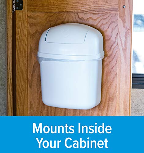 Camco RV Cabinet Mount Trash Can | Ideal for Tight Spaces in RVs, Boats, Dorms, Kitchens, Bathrooms, Laundry Rooms, and More | Spring-Top Lid | 3-Quart, White (43961)