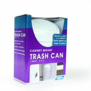 Camco RV Cabinet Mount Trash Can | Ideal for Tight Spaces in RVs, Boats, Dorms, Kitchens, Bathrooms, Laundry Rooms, and More | Spring-Top Lid | 3-Quart, White (43961)