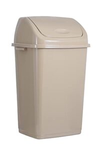 superio large kitchen trash can 13 gallon beige swing top trash can with lid, 52 qt garbage waste bin for kitchen, garage, indoor, and outdoor trash can