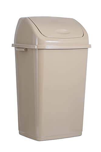 Superio Large Kitchen Trash Can 13 Gallon Beige Swing Top Trash Can with Lid, 52 Qt Garbage Waste Bin for Kitchen, Garage, Indoor, and Outdoor Trash Can