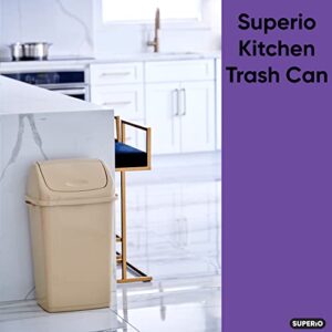 Superio Large Kitchen Trash Can 13 Gallon Beige Swing Top Trash Can with Lid, 52 Qt Garbage Waste Bin for Kitchen, Garage, Indoor, and Outdoor Trash Can