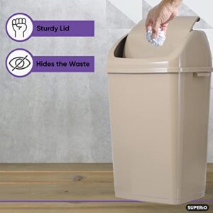 Superio Large Kitchen Trash Can 13 Gallon Beige Swing Top Trash Can with Lid, 52 Qt Garbage Waste Bin for Kitchen, Garage, Indoor, and Outdoor Trash Can