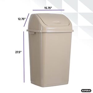 Superio Large Kitchen Trash Can 13 Gallon Beige Swing Top Trash Can with Lid, 52 Qt Garbage Waste Bin for Kitchen, Garage, Indoor, and Outdoor Trash Can