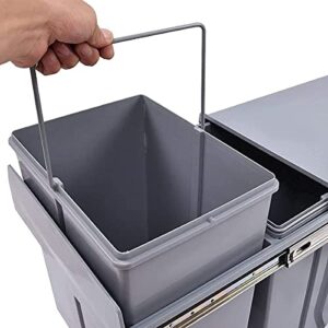 Pull Out Trash can Under Cabinet 40 Quart Double Sliding Trash Can Under Cabinet Bin with Lid and Handle Easy to disassemble Gray Garbage Recycling Trash Container Bin
