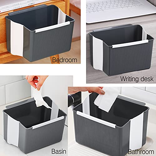 Hanging Kitchen Trash Can, Foldable Mini Garbage Can Plastic Waste Bin Compact Portable Trash Can for Cabinet Office Bedroom Bathroom Kitchen Car, Wall Mounted Collapsible Garbage Bin (A-Grey)