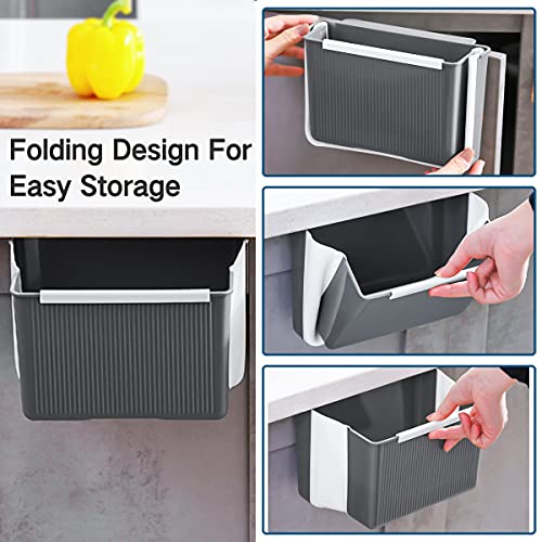 Hanging Kitchen Trash Can, Foldable Mini Garbage Can Plastic Waste Bin Compact Portable Trash Can for Cabinet Office Bedroom Bathroom Kitchen Car, Wall Mounted Collapsible Garbage Bin (A-Grey)