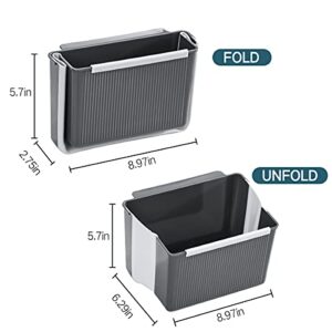 Hanging Kitchen Trash Can, Foldable Mini Garbage Can Plastic Waste Bin Compact Portable Trash Can for Cabinet Office Bedroom Bathroom Kitchen Car, Wall Mounted Collapsible Garbage Bin (A-Grey)