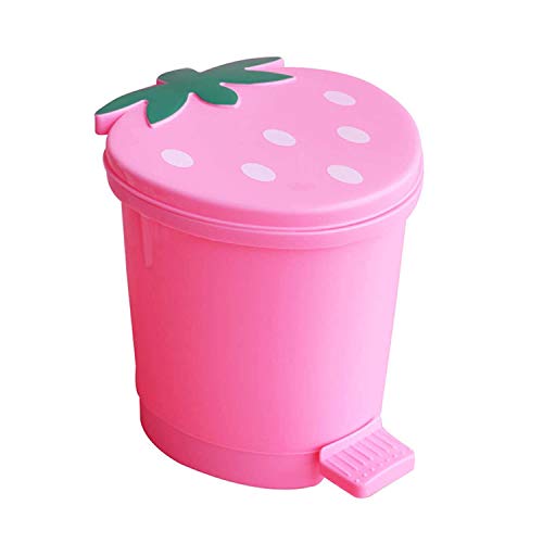 BxuxJar Strawberry Trash Can, Kawaii Mini Trash Can with Lid Cute Room Decor Bathroom Trash Cans, Kawaii Room Decor Strawberry Garbage Can with Lid for Home, Car, Bathroom